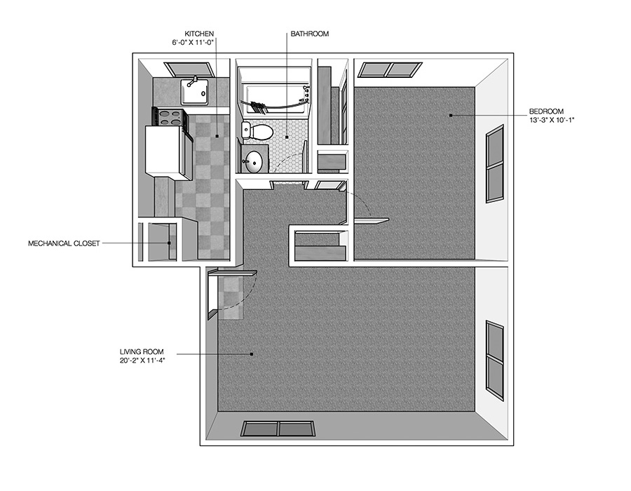Nob Hill 1 bedroom Delaware floor plan