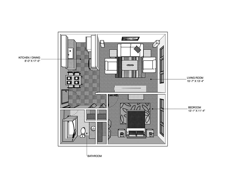1BD River Drive Apple Blossom Floor plan