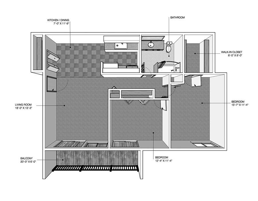 2BD River Drive Evergreen Floor plan