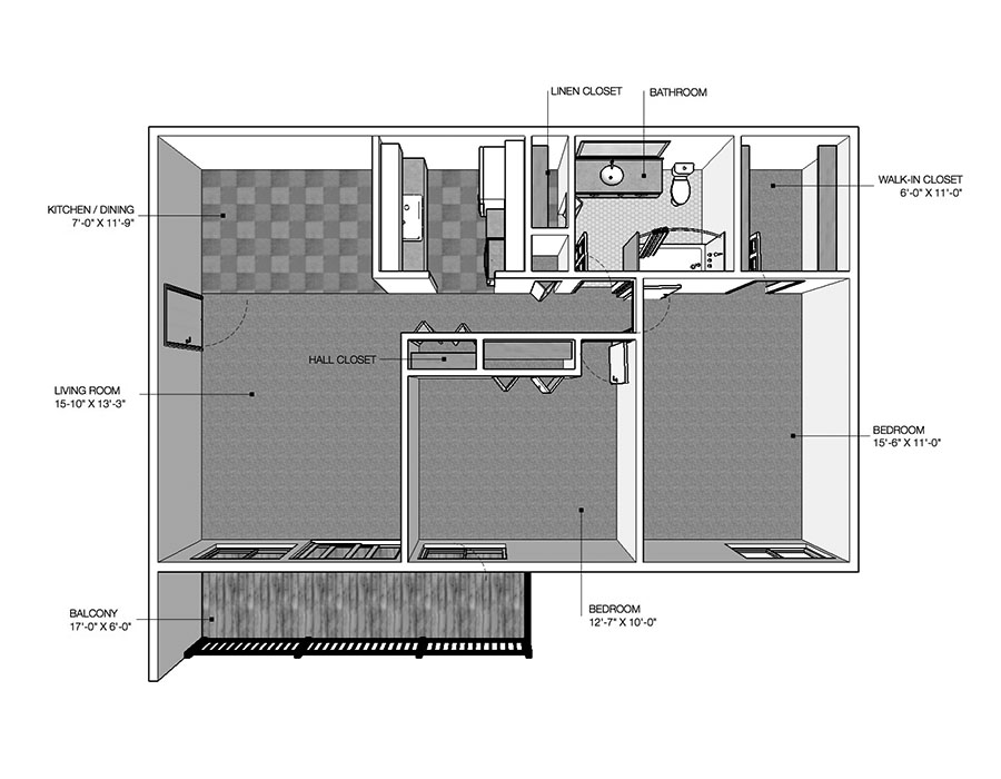 2BD River Drive Sycamore Floor plan